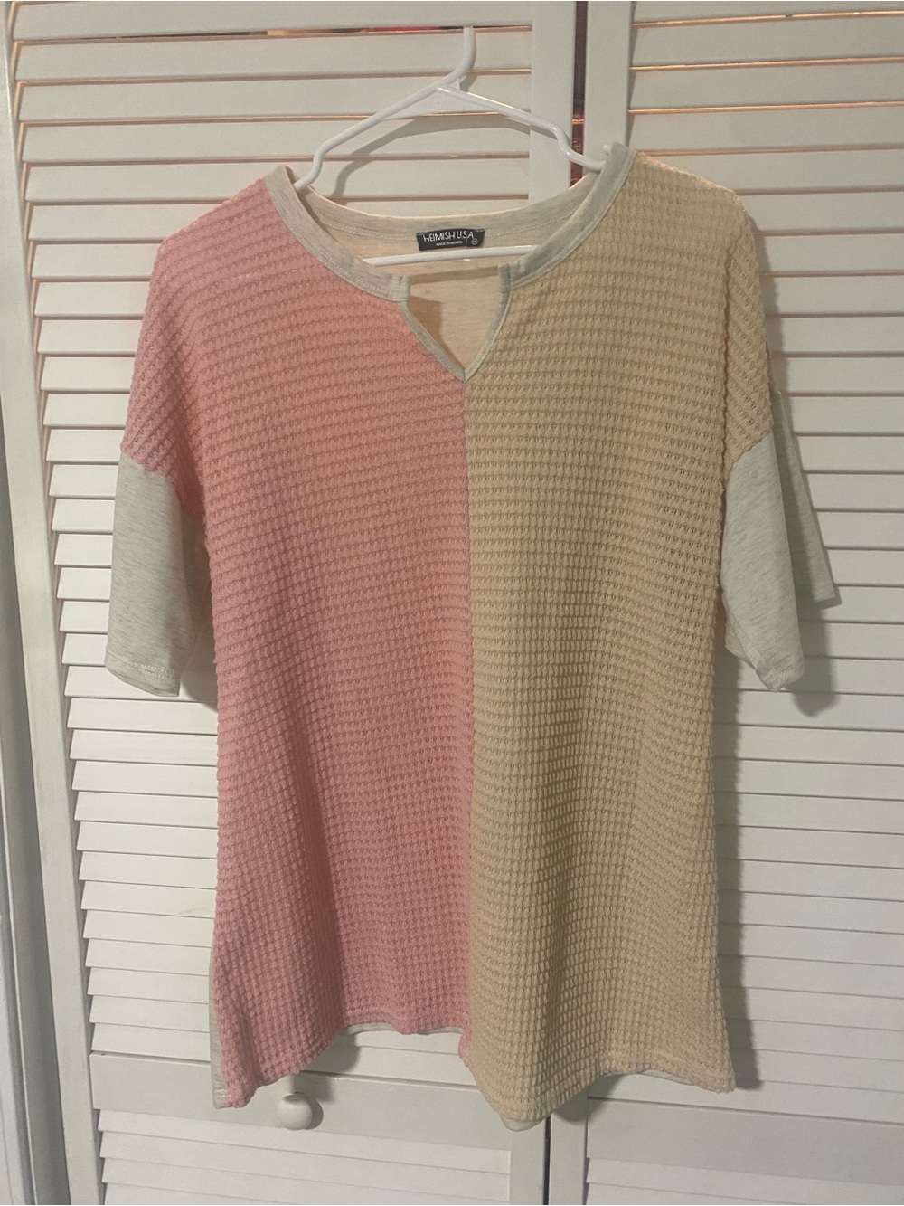 HEIMISH USA Pink & Cream Waffle Knit Short Sleeve Top